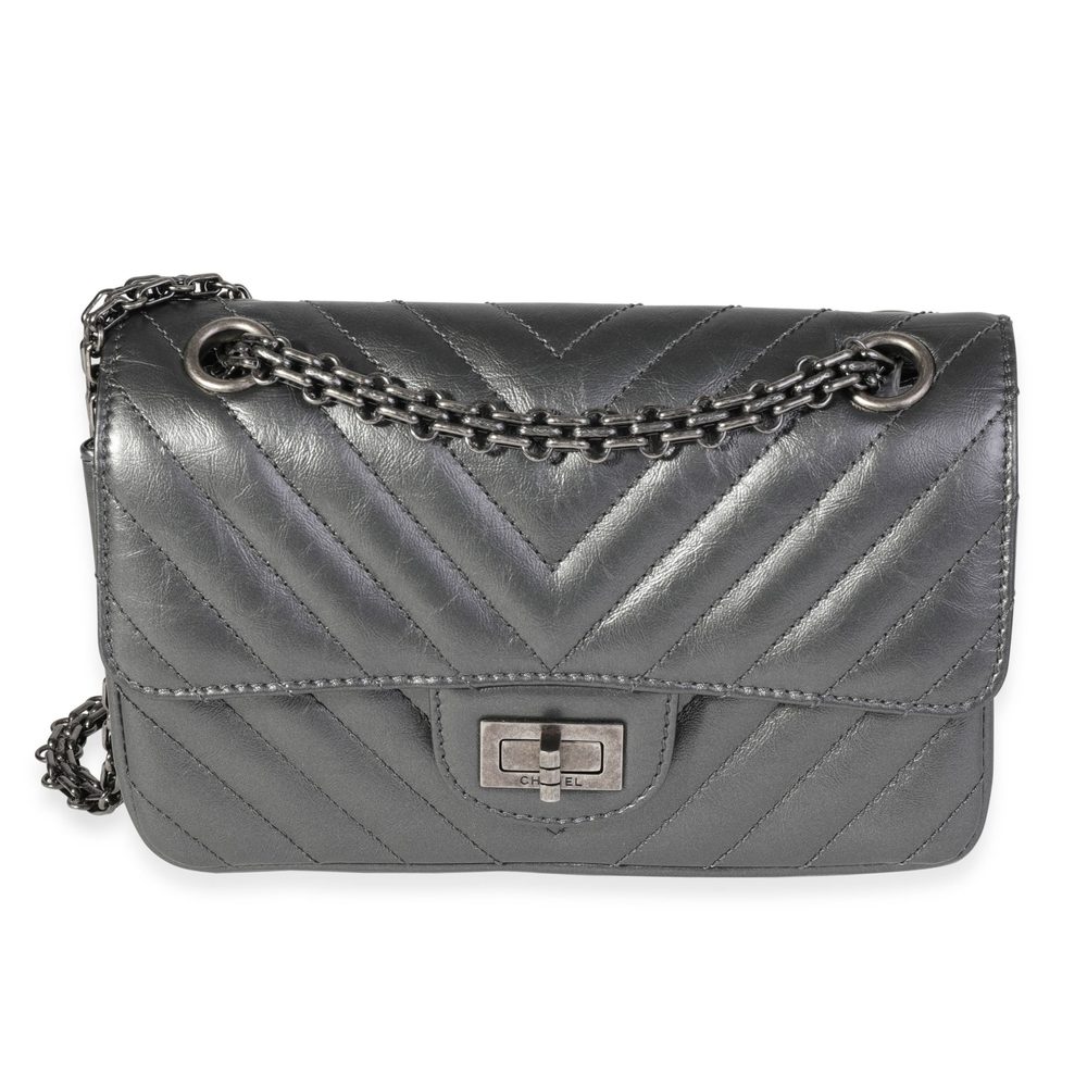 Chanel Metallic Grey Aged Calfskin Chevron Quilted 2.55 Reissue Mini Flap Bag